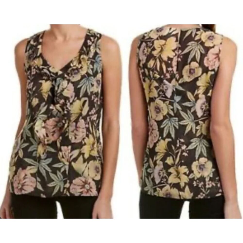 Cabi Floral Ruffle Front Sleeveless Blouse Size Small